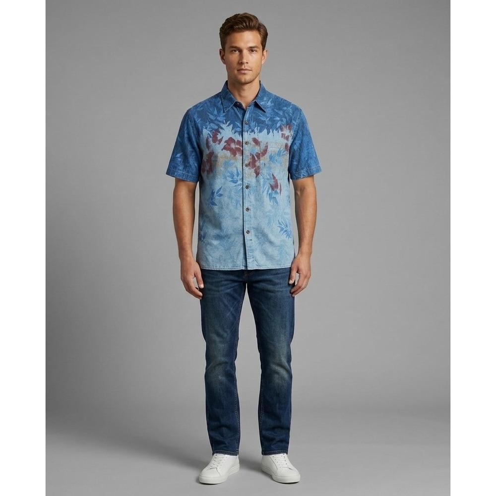 The Territory Ahead Mens Large Blue Tropical Floral Button Up Short Sleeve Shirt